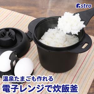 アストロ公式 電子レンジ炊飯器 日本製 食洗機対応 抗菌 備長炭配合 しゃもじ・レシピ付き 0.5〜1合炊き 温泉卵も作れる 一人暮らし ブラック 黒 510-49