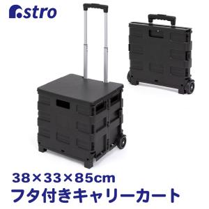 フタ付きキャリーカート 30L 耐荷重25kg 折りたたみ 黒 ブラック コンテナキャリー 買い物カート ショッピングカート アストロ 530-22｜1storage