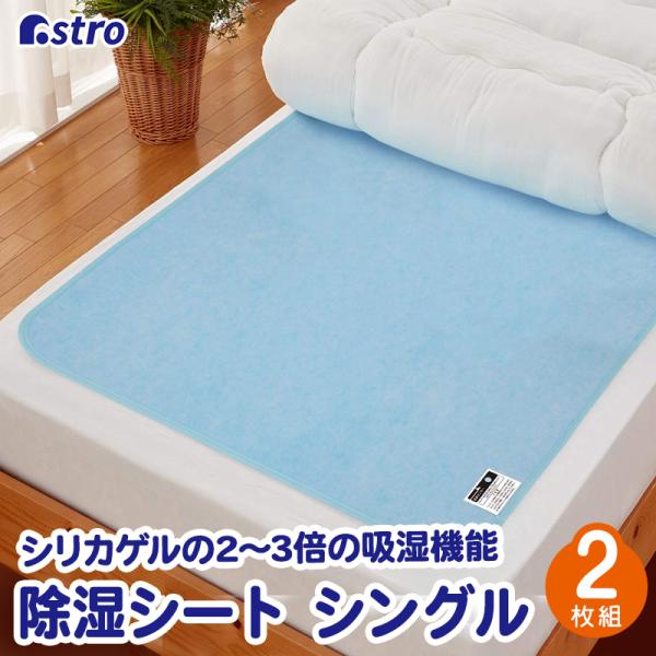 除湿シート 2枚組 シングルサイズ 湿度センサー付 防ダニ ブルー 強力吸湿 繰り返し使える 除湿マ...