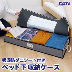 アストロ公式 ベッド下収納ケース 除湿シート付き 活性炭 珪藻土 消臭 グレー 不織布 衣類 収納袋 小物収納ポケット 防虫剤入れ ネームホルダー付き 615-37