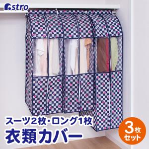 衣類カバー ワイド 2枚 まとめて収納 和柄 不織布 マチあり 透明窓 防虫剤ポケット付き 底閉じ アストロ 618-81