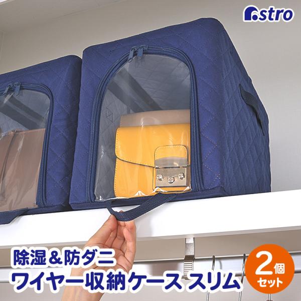 ワイヤー入り収納ケース 2個組 衣類用 吸湿 除湿 防ダニ ネイビー 不織布 積み重ね スタッキング...