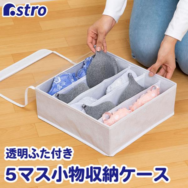 仕切り付き収納ケース 5マス ワイド ホワイト 小物 下着 引き出し 収納ボックス 不織布 フタ付き...