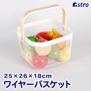 バスケット ホワイト 訳あり 持ち手付き カゴ メッシュ かご 収納 キッチン リビング スチール アストロ 821-29