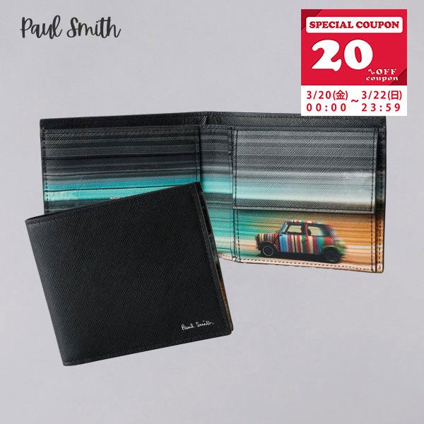 並行輸入 ポールスミス PAUL SMITH 2つ折財布 ブラック 財布 スリム財布 革 レザー ミ...