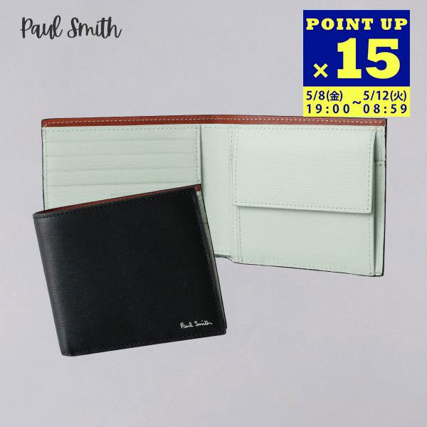 並行輸入 ポールスミス PAUL SMITH 2つ折財布 ブラック 財布 コンパクト 革 レザー バ...