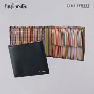 ポールスミス PAUL SMITH 2つ折財布 ブラック マルチストライプ 小銭入れ付 レザー 本革 BMULTI MEN WALLET BF COIN INTMUL M1A4833 メンズ【RSL】