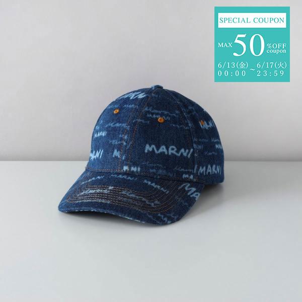 マルニ MARNI キャップ ブルー 帽子 デニム ロゴ 総柄 コットン 人気 CLZC0108A0...