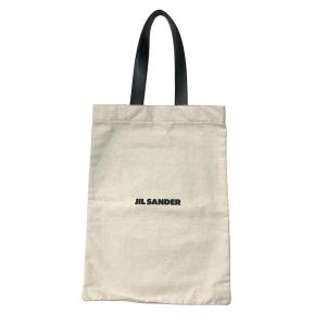 JIL SANDER(ジルサンダー) Logo flat tote bag ロゴ フラット トート バッグ レザーハンドル ナチュラル×ブラック｜1ten-brand-used