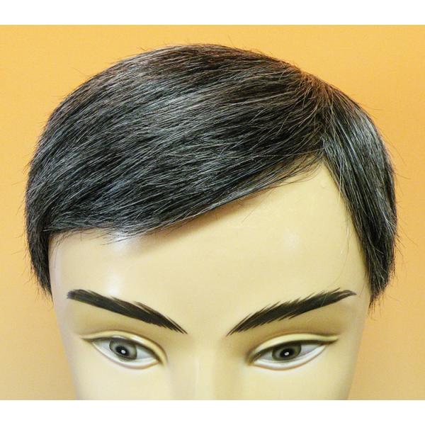 白髪50％、左パート・カット済み・耐熱人工毛と人毛のミックス　部分かつら