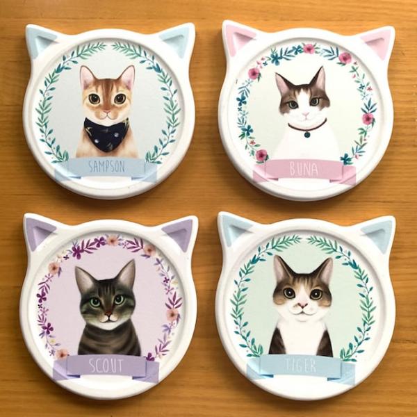 コースター B ねこ ネコ 猫柄 おしゃれ かわいい 4枚セット にゃんこ インテリア 雑貨 アニマ...