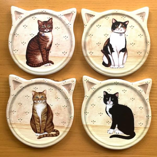 コースター D ねこ ネコ 猫柄 おしゃれ かわいい 4枚セット にゃんこ インテリア 雑貨 アニマ...