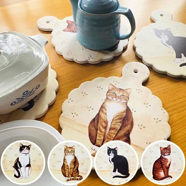 にゃんこ鍋敷き 猫 かわいい アニマル インテリア 雑貨 北欧 リアル 木製 プレゼント おしゃれ