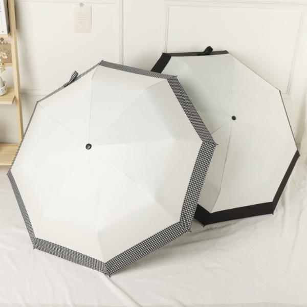 折りたたみ傘 チェック柄 自動開閉 晴雨兼用傘 UPF50+ 完全遮光 ワンタッチ 日傘 雨傘 耐強...