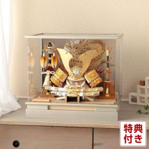 【100周年記念祭】五月人形 コンパクト 兜ケース飾り 兜飾り 宝童監修 白金大鍬兜 10号 アクリルケース h085-mm-ck2604-10