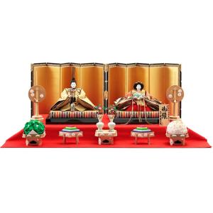 雛人形 安藤桂甫作京雛十番黄櫨染衣裳親王飾り（四曲金屏風平飾り