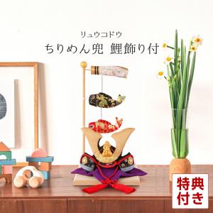 五月人形 リュウコドウ ちりめん コンパクト 兜平飾り 兜飾り 鯉飾り付き h305-rkcp-be021