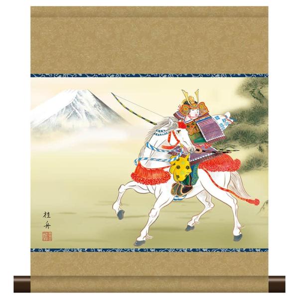 【100周年記念祭】掛軸 掛け軸 和風モダン掛 現代日本画 端午の節句 白馬武者 長江桂舟 h06-...
