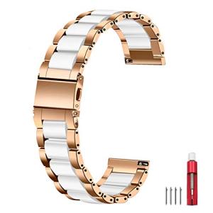 Kai Tian 時計バンド 22mm メタルウォッチバンド ステンレススチールウォッチストラップ ローズゴールドホワイト