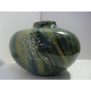 希少！ 津軽びいどろ 作家 秋村実 北洋ガラス フラワーベース 花瓶 美品 津軽ビードロ 花瓶 北洋硝子 秋村実作 希少！ 津軽びいどろ 作家 秋