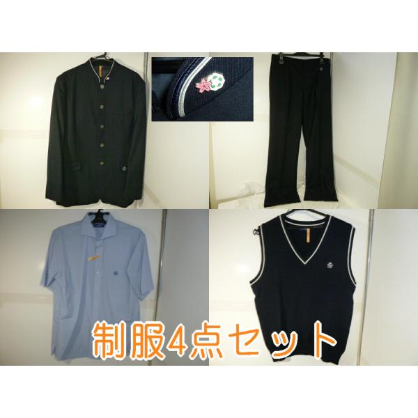 TOMBOW 青森山田高等学校 男子制服4点セット、校章付き 中古 業者クリーニング済み