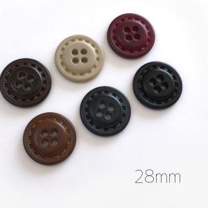 28mm：イミテーションレザーボタン（レザー調、革調）シンプルなステッチ風表穴ボタン：1131T