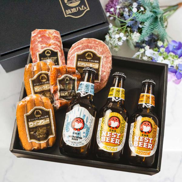 常陸野ネストビール ギフトセット ひすい 筑波ハム 木内酒造 地ビール 茨城県 特産品 酒 肉 贈り...