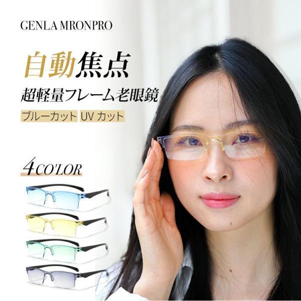 老眼鏡 ケース付きスマートズーム 高画質 ブルーライトカット 多焦点眼鏡 GENLA MRONPRO...