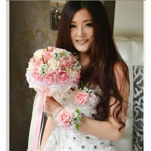 ウエディングブーケ ブートニア 花束 花飾り 結婚式 ローズ 造花 ウェディング用 アレンジメント 花嫁 披露宴 手作り キット ブライダルブーケ