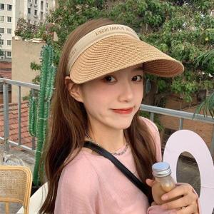 サンバイザー レディース 麦わら帽子 つば広 紫...の商品画像