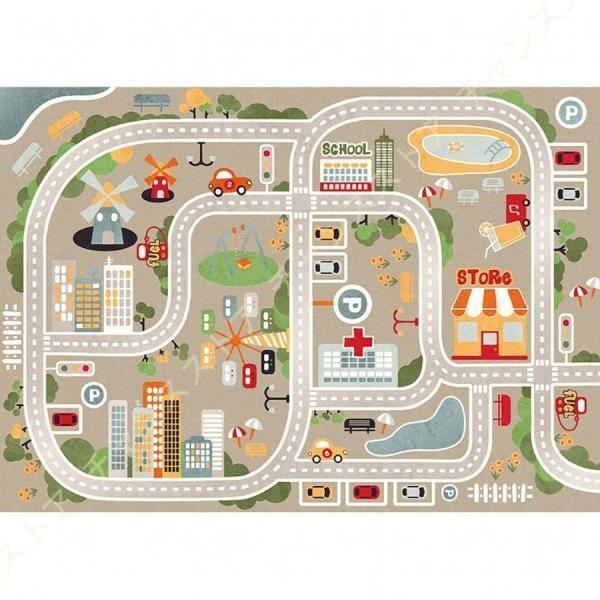 長方形 道路柄 キッズラグ 遊べる プレイマット 低反発 保育園 子供部屋 ロードマップ おもちゃ ...