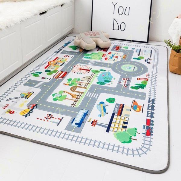 キッズラグ 道路 カーペット プレイマット 丸洗い ラグマット 大判 子供部屋 遊べる ベビーマット...