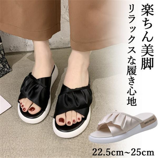 サンダル レディース 靴 歩きやすい ローヒール 美脚靴 厚底サンダル シューズ レディース スリッ...