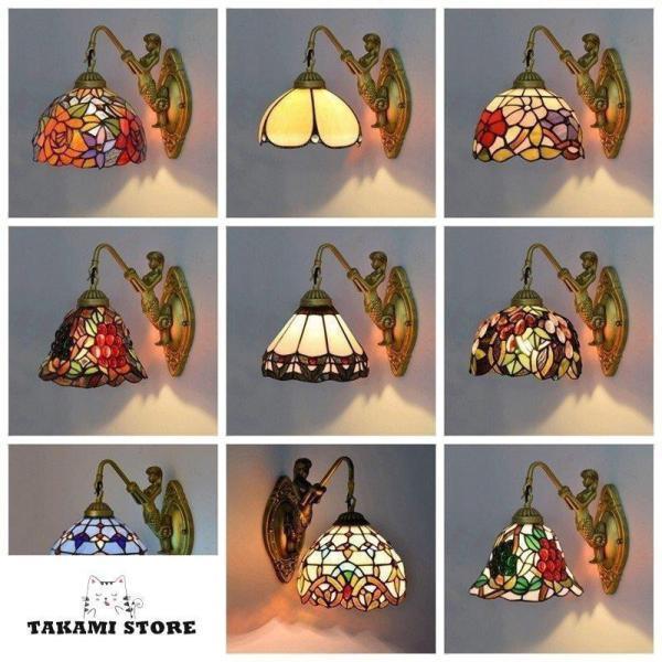 ブラケットライト壁掛け照明 ステンドグラス 玄関 照明 レトロ 照明器具 壁掛け灯 アンティーク 壁...