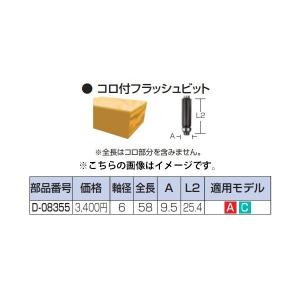 (マキタ) コロ付フラッシュビット D-08355 全長58mm 寸法9.5x25.4mm 軸径6mm ルータビット・トリマビット makita ネコポス可
