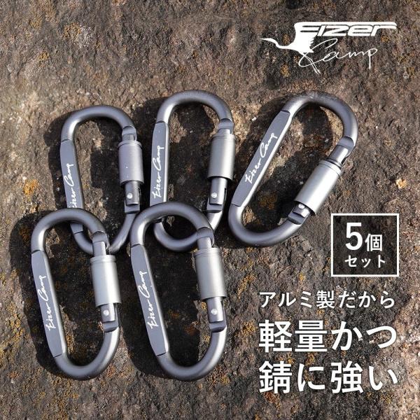 カラビナ ネジロック機能 スクリューロック 5個セット D型 アルミニウム合金 キーホルダー アウト...