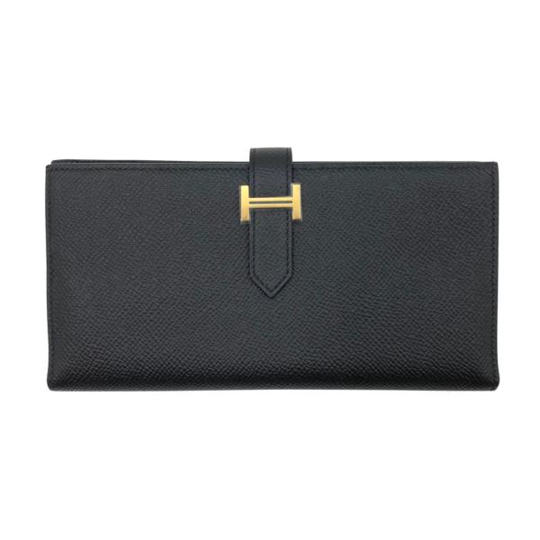 【新品】エルメス HERMES 長財布 二つ折り ベアンスフレ ヴォーエプソン ノワール ブラック ...