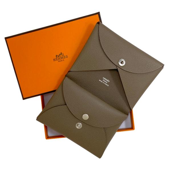 【新品】エルメス HERMES カルヴィ デュオ エプソン レザー エトゥープ エトープ グレージュ...