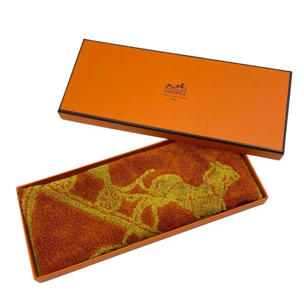 国内完売商品【新品】エルメス HERMES ハンドタオル カレタオル《カレジャガード》オレンジ コッ...