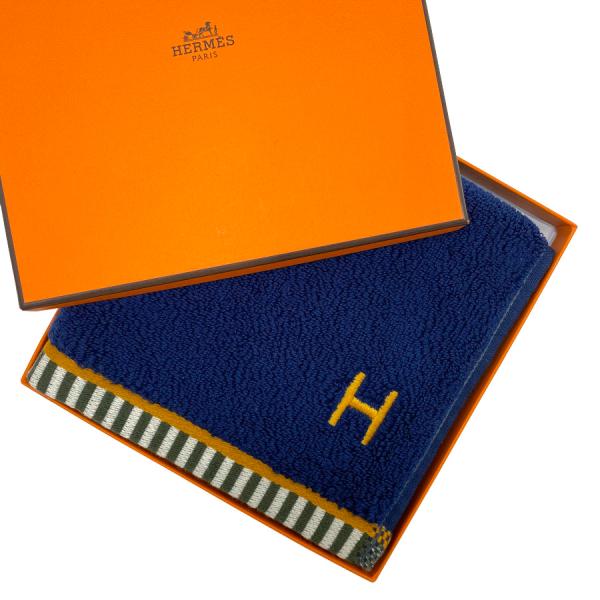 【新品】エルメス HERMES タオル カレ・タオル《 ヴィス・ヴェルサ 》マリン / タン コット...