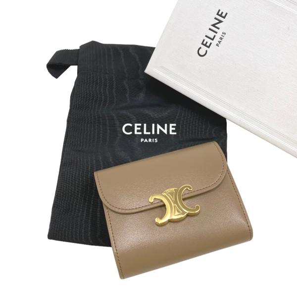 【新品】セリーヌ CELINE 折り財布 スモール フラップウォレット トリオンフ シャイニーカーフ...