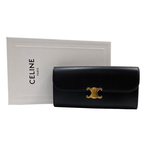 【新品】セリーヌ CELINE 長財布 ラージウォレット トリオンフ シャイニーカーフスキン ブラッ...