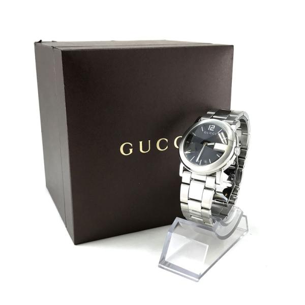 グッチ 腕時計 GUCCI クォーツ ウォッチ Gラウンド ブラック文字盤 ステンレススチール シル...