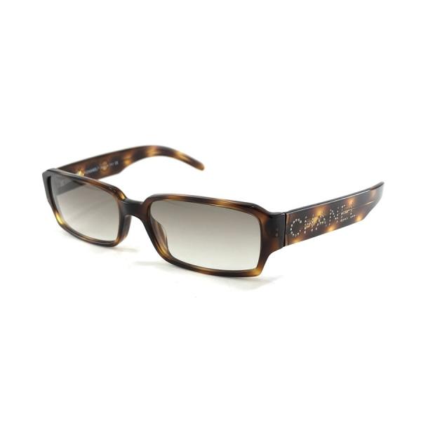 シャネル CHANEL サングラス べっ甲柄 スクエア プラスチック ラインストーン ブラウン ダー...