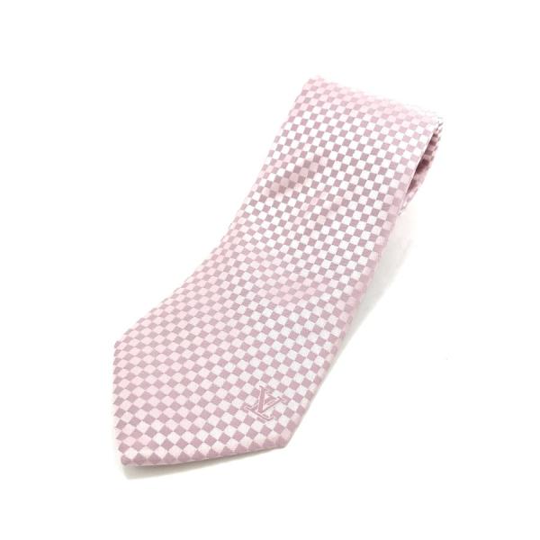 ルイヴィトン LOUIS VUITTON ネクタイ クラヴァット プティ ダミエ シルク ローズクレ...