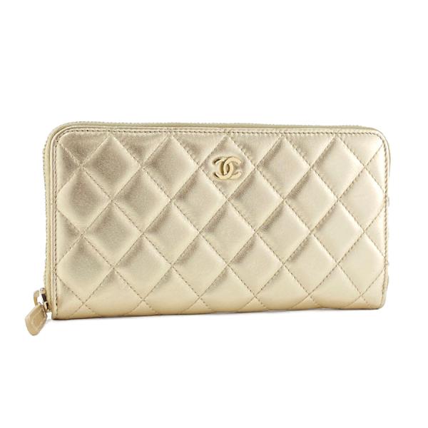 シャネル CHANEL 長財布 ラウンドファスナー マトラッセ ココマーク ラムスキン レザー ゴー...