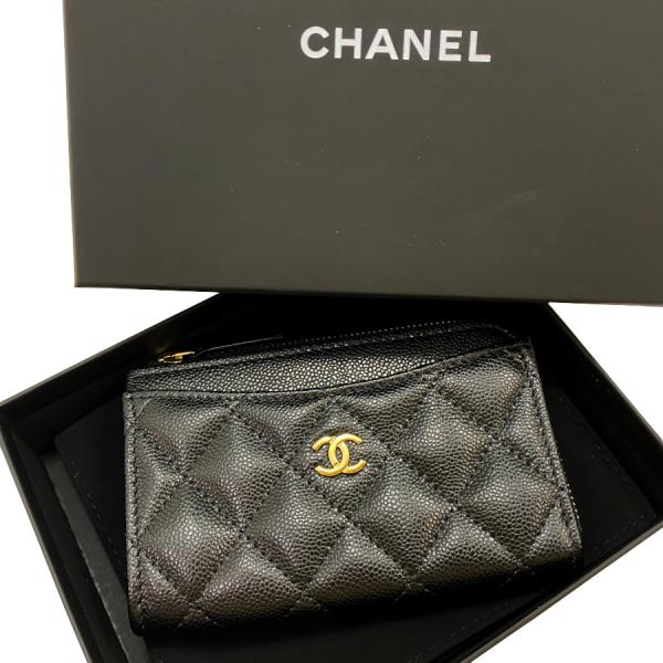 【新品】シャネル CHANEL ジップ カードケース コインケース ミニ財布 グレインドシャイニーカ...