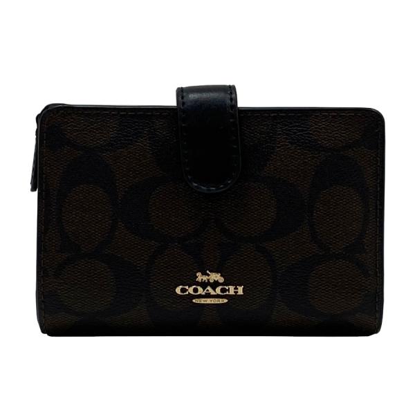 【新品】コーチ COACH シグネチャー ダイアゴナル 二つ折り財布 財布 レザー PVC ブラウン...