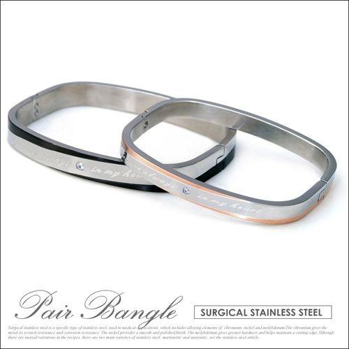 ペアバングル ペアアクセサリー ブレスレット バングル ジルコニア 刻印 シルバー ピンクゴールド ...