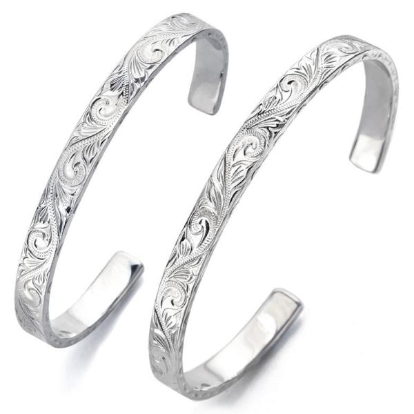 ハワイアン ジュエリー スクロール 波 ペア バングル b0698-pair シルバーアクセサリー ...